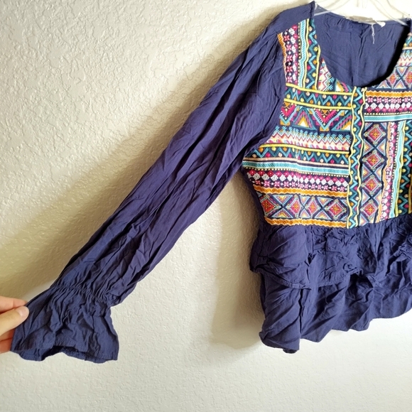 Savanna Jane Embroidered Tiered Long Sleeve Boho Blouse Sz M - Picture 3 of 9